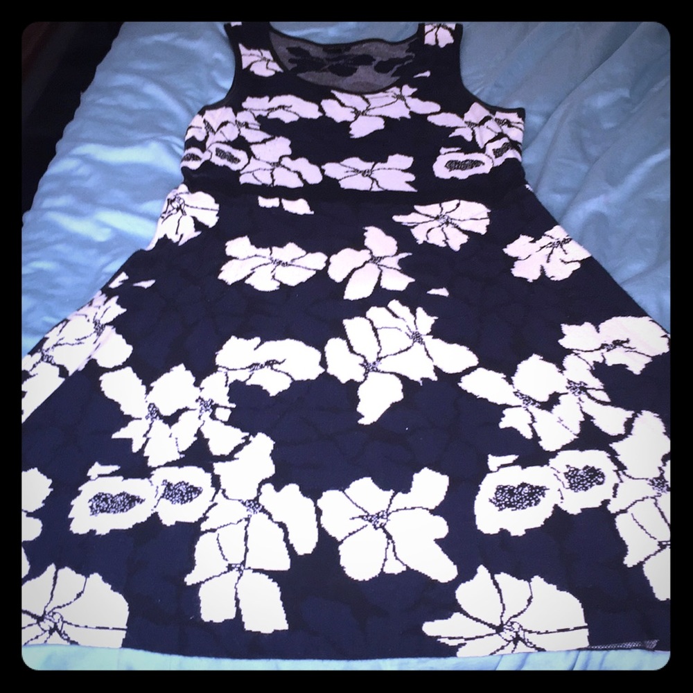 Floral in Fall:  dark blue sweater tank top dress